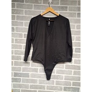 Victoria Sport Womens Stretch BodySuit Black Long Sleeve‎ V-Neck Size Large